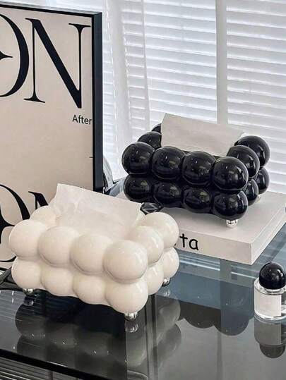 Plastic Tissue Box For Dining Table Decoration, Modern Design Living Room Desktop Decoration Tissue Dispenser, Cute White And Black Plastic Tissue Organizer For Home Hotel Dormitory, Light Luxury Home Design Bathroom Tissue Organizer