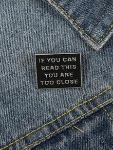 1pc Square Text Design Brooch, Suitable For Everyday Wear - Black - View 1