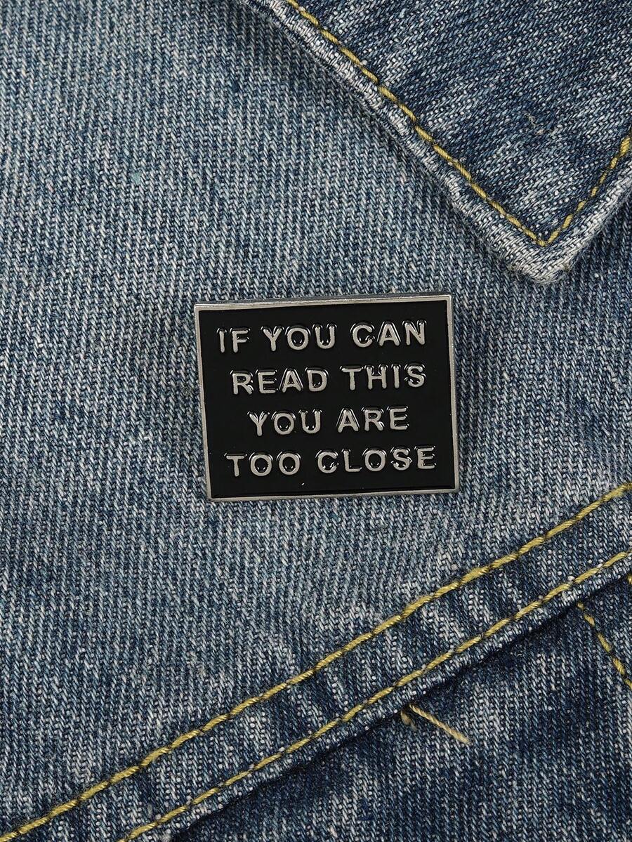 1pc Square Text Design Brooch, Suitable For Everyday Wear - Black - View 1