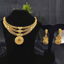 3pcs Middle Eastern Style Jewelry Set: Necklace & Earrings, European & American Bridal Jewelry Set
