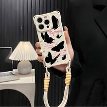 Funda para teléfono 1PC 16plusFunda para teléfono móvil Crossbody con cordón 13promax Se puede llevar en una mujer 12 Lentes de silicona suave Cubierta completa Cuatro esquinas Red anti-caída Rojo 15 Linda cubierta protectora de color sólido - Blanco - Ver 1