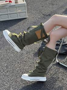 Fall/Winter Niche Design Graffiti Buckle High-Top Shoes Women 2025 Spring New Versatile Sneakers, Pantleg Piling-Up Short Boots - Green - View 5
