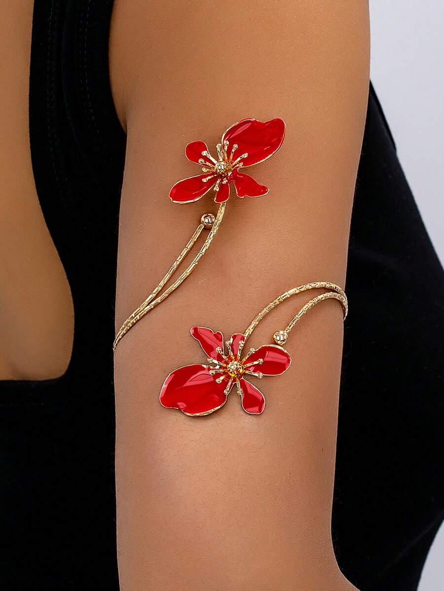 1 件合金双头珐琅花卉袖口手链，简约优雅的时尚配饰，适合母亲节礼物、派对、宴会和日常佩戴