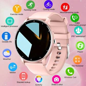 PEJE 智能手表，屏幕尺寸 1.28 英寸，TFT 屏幕，硅胶表带，IP67 防水防尘等级，多功能多用途智能手表，带无线连接、遥控，适合户外运动、居家生活、日常旅行，轻巧迷你智能手表，易于携带，男士女士手表，节日礼物/生日礼物，支持 Android 和 Apple 系统。