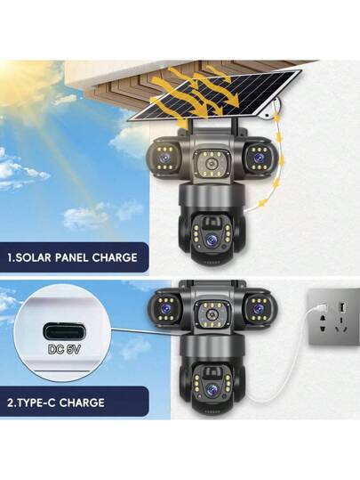 SWVW Wi Fi Solar IP Camera CCTV 15MP Dual Lens Triple Screen PTZ Auto Tracking 6K Security Surveillance V380 Pro Camera, Pet Tracking, Floodlight AI Motion, Home 355 Degree Horizontal 90 Vertical Rotation, Video Network System Support Two Way Voice view 4