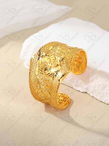 Bracelet ouvert réglable plaqué or 24 carats style Dubai élégant, bague à motif floral symétrique, bracelet de mode, accessoires de mariage de luxe pour mariée