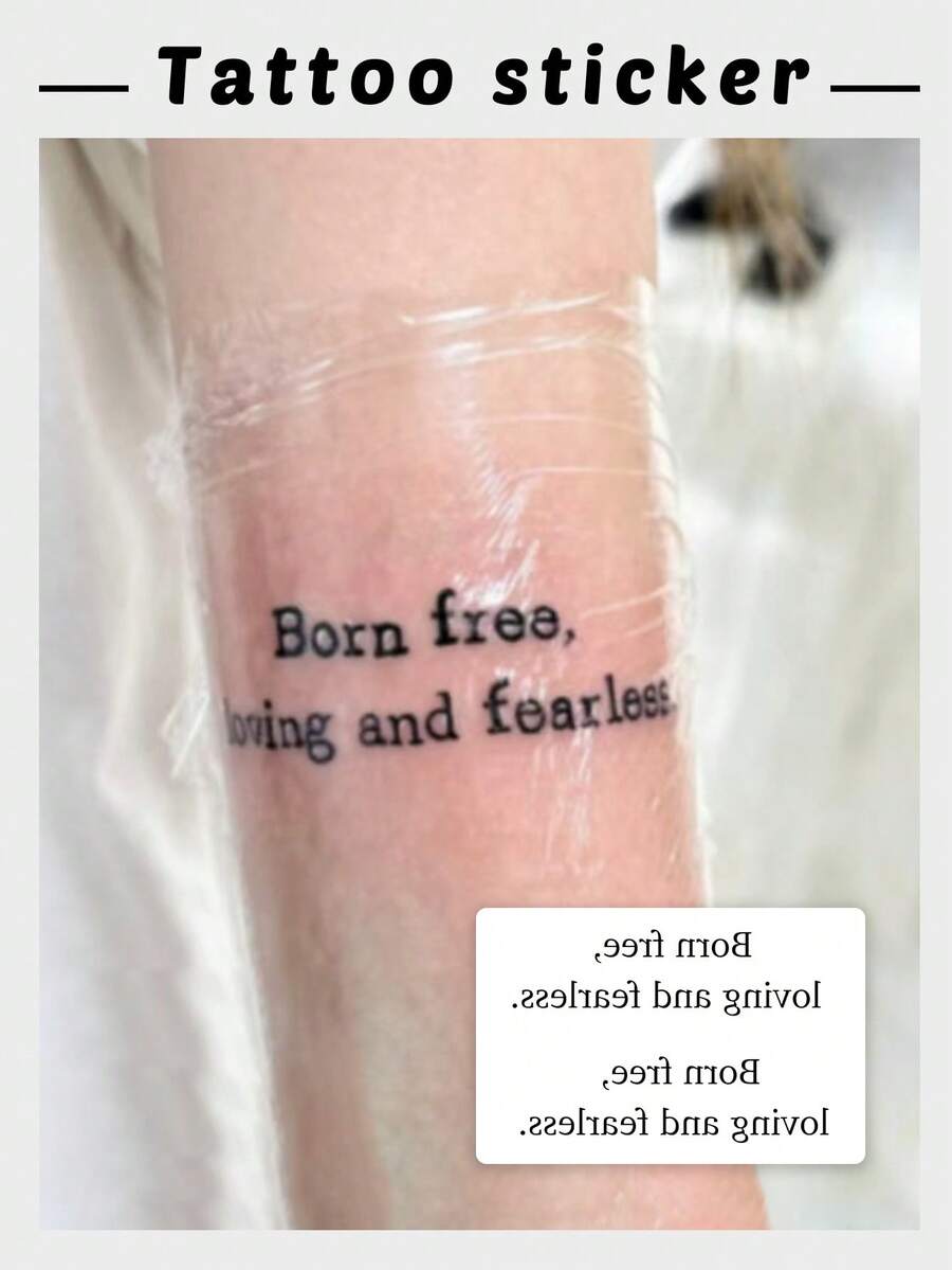 1 件时尚简约防水防汗临时纹身，带有英文短语“生而自由，爱无畏”，持续 1-3 天 - 黑色 - 查看 1