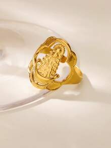 1 pièce Bague Vierge Marie couleur argent pour femmes et hommes, bague religieuse en acier inoxydable Jésus, décoration de bijoux