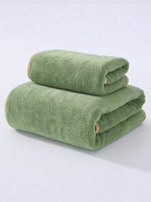 1pc/2pcs Gold Trim Coral Fleece Bathroom Decorative Towel (Lightweight & Thin), Soft Absorbent Non-Shedding Unisex Beach/Bath Towel, Large Size 70"X140" Or Extra Large 90"X170" Shower Towels For Beauty Salon, Hotel Sports,Home Essentials, Towel, Skin Care - Green - View 5