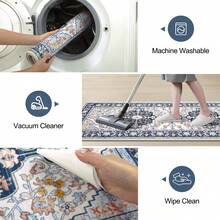 HEBE - Juego de 3 alfombras de cocina con diseño floral, antideslizantes, lavables, para cocina, oficina, fregadero, lavandería, decoración del hogar - Azul - Ver 7