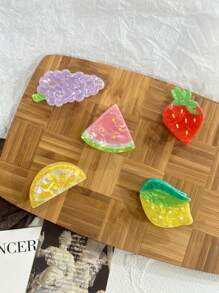 Hair Clips Claw Clips 1pc Lemon, Orange, Strawberry, Watermelon, Grape Fruit Decoration Mini Hair Clip, Acrylic Sweet Hair Claws, Festive Hair Accessories, School Stuff, College Autumn Accessories Fall Winter For Vacation Outfits Woman