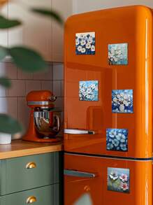 1/6 件丙烯画世界名画系列磁贴，创意个性油画冰箱贴，适用于厨房、办公室、家居装饰、学校用品、返校