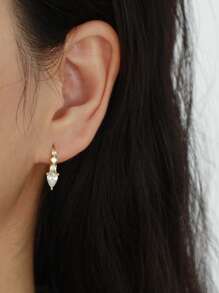 1 paire de boucles d'oreilles créoles de luxe en argent S925 avec zircone cubique en forme de larme, accessoires de bijouterie élégants et polyvalents pour femmes, cadeau