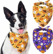 Pink Dog Bandanas, Cute Ghost-Pack Reversible Pet Scarves, Premium Fabric, Pumpkin Bandana Boys Girls Dogs (X-Large, Style)