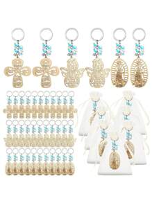 30pcs Wooden Baptism Keychain With Organza Gift Bag, Baptism, Wedding And Party Supplies