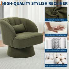 Modern Swivel Barrel Accent Chair,Barrel Chair 360 Degree Velvet Upholstered Armchair With Striped Backrest & Plush Padding, Reading Chair Upholstered Armchair Comfy Round Lounge Chair For Living Room, Bedroom, Reading Nook - Teddy Velvet | Green - 查看 5