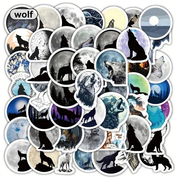 60 adesivos "Uivando o Lobo para a Lua", decalque com estampa de desenho animado, adesivos autoadesivos, adequados para scrapbook, guitarra, skate, garrafa d'água, presentes, bloco de notas. Papelaria infantil, decoração de diário e álbum de fotos.
