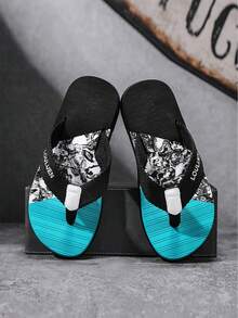 男士人字拖、男士拖鞋、休闲沙滩拖鞋、时尚室内外拖鞋 - 黑色 - 查看 5