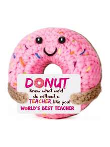 1个手工钩织可爱娃娃摆件，附赠卡片，适用于盆栽植物、卧室、办公室、客厅、家居、景观、汽车、窗户等场所，毛绒娃娃，积极向上，针织填充动物，钩织毛绒娃娃礼物