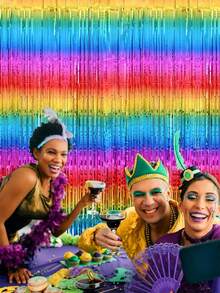 10pcs Rainbow Foil Fringe Curtain, Rainbow Party Decoration, 3.3x6.6ft Metallic Tinsel Backdrop, Holiday Photo Props Background, Suitable For Birthday, Wedding, Engagement, Bridal Shower, Unicorn Theme, Back To School, Valentine's Day And More Occasions - Multicolor - View 2