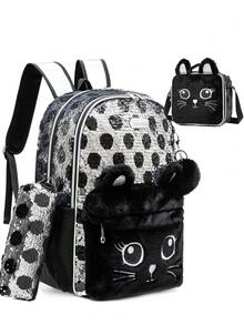 Cute Girls Backpack, Beautiful And Practical, Suitable For School Use, With Crossbody Bag, Includes School Supplies, Back To School Essential - 黑白11905 - 查看 2