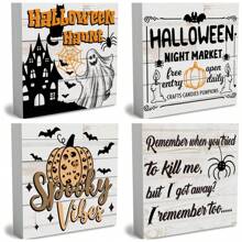 1 PIEZA Adorno decorativo cuadrado de PVC con diseño de calabaza espeluznante y feliz Halloween, decoración aterradora para fiesta, sala de estar, estantería, decoración de Halloween, decoración de calabaza, decoración de murciélago, decoración de bandeja para chimenea