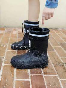 2022 Upgraded Durable Versatile Rain Boots For Kids And Adults, Waterproof, Anti-Slip, Thick Sole, Lightweight Slip-On Rubber Shoes - Black - View 3