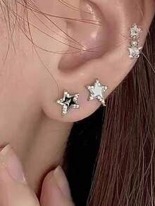 1对女士黑白十字星耳环，优雅少女耳环，适合生日派对、舞会、节日、新年礼物、圣诞节耳环