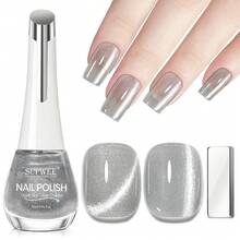 Esmalte de uñas de ojo de gato, no gel con imán, secado rápido, esmalte de uñas magnético para uñas de secado al aire, esmalte rápido, regalo de manicura para mujeres y niñas, 0.54 onzas - Plateado, sin gel - Ver 3