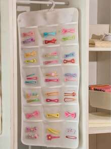 1pc Kids Hair Accessories Storage Bag, Cute Style Children Hair Clips, Hair Ties, Headbands Organizer With 18 Compartments