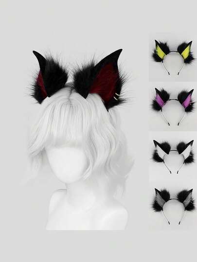 Sexy Punk Detachable Furry Bat Ear Costume Headband, Versatile Animal Ear Props For Live Broadcast & Stage Halloween