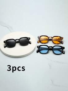 3pcs Vintage Round Frame High Quality Personalized Minimalist Fashion Glasses, Unisex - 3pcS Combination Pack (black + Black + Black Blue + Tortoise Shell Yellow) - View 2