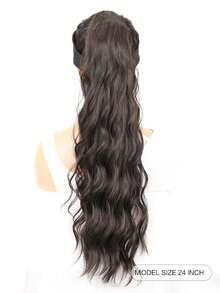 24 Inch (Approx. 60.9cm) Long Chocolate Brown Wavy Ponytail Extension, Natural-Looking Synthetic Heat Resistant Drawstring Curly & Wavy Ponytail, Suitable For Daily And Holiday Wear - Chocolate Brown - View 3