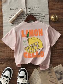 女童休闲花卉印花粉色圆领短袖T恤，青少年学生夏季上衣 - 粉色 - 查看 1