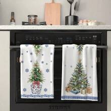 2pcs Set Of Christmas Themed Towels, Designed With Christmas Snowman And Christmas Tree Pattern Printed Towels, Machine Washable, Heat-Resistant, Absorbent And Reusable, Room Decoration, Kitchen And Bathroom Towels, Party Decoration, Home Decoration, Ideal Christmas Gift - Multicolor - View 12