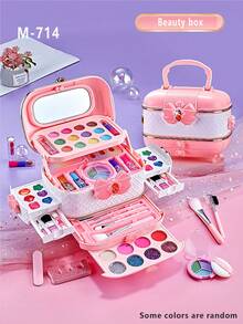 1 件套女孩公主主题化妆套装，包含化妆包、化妆工具、角色扮演梳妆台、口红、眼影、腮红、儿童装扮化妆玩具 - 彩色 - 查看 15