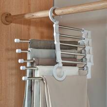 5 Tier Stainless Steel Pants Rack Adjustable Wardrobe Organizer With White Compartments Towel Hanger Stand Storage Rack For Bedroom Closet Home Organization Multipurpose Clothing Display Stand - Multicolor - View 10