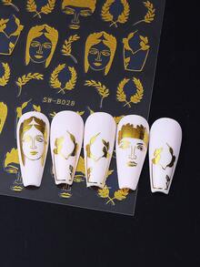 2 件装奢华烫金金色美甲贴纸几何麦穗图案魅力贴花自粘美甲装饰美甲配件适合女士女孩 DIY 家居沙龙设计