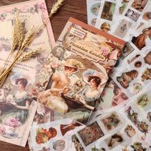Character Scrapbook Sticker Book For Craft Lovers- 30 Pre-Cut Vintage Aesthetic People Washi Stickers & 20 Landscape Collage Material Papers For Journaling, Junk Journals, Collage Supplies,