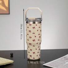 1 个 900 毫升/33.44 盎司 Bow & Cherry 真空保温水瓶，大容量，带手柄和吸管，适合运动、户外、健身、旅行 - 彩色 - 查看 10