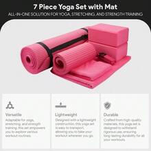 Local Delivery 7-Piece Yoga Equipment Set With Multiple Colors - Yoga Mat With Carrying Strap, 2 Yoga Blocks, Yoga Mat Towel, Yoga Hand Towel, Yoga Strap And Yoga Knee Pad - 粉色 - 查看 2