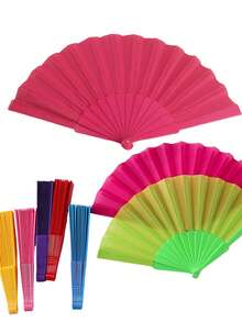 Kipas Tangan Lipat Warna Polos, Kipas Fashion Wanita Serbaguna, Kipas Lipat Multiguna untuk Menari, Pernikahan, Pesta, Pengantin, Musim Panas - Hot Pink - View 2