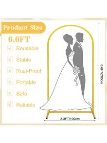 1个稳固的金色金属拱形背景架，气球拱门框架，婚礼仪式拱门，适用于生日派对、新娘送礼会、周年纪念日、情人节、毕业典礼、单身派对、伴娘礼物、父亲节、万圣节装饰及礼物、婚礼宾客回礼、生日派对装饰、婚礼用品 - 金色 - 查看 14