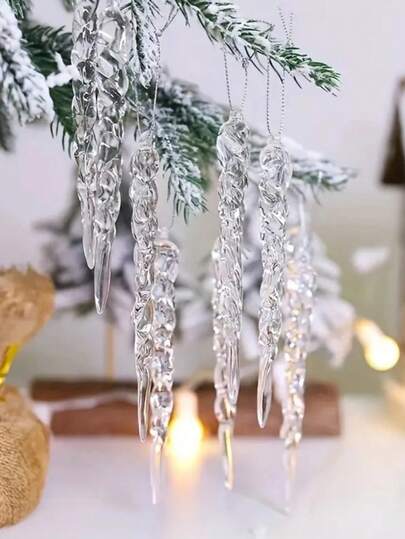 12pcs Christmas Transparent Icicle Pendant, Acrylic Spiral Ice Stick Christmas Tree Ornament, Christmas Ice Cone Decoration
