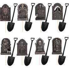 16/48 Pcs Halloween Cupcake Decorations, Gravestone Graveyard Cupcake Toppers, Novelty Mini Shovels, Suitable For Day Of The Dead Party, Birthday Party Decorations - Multicolor - View 1