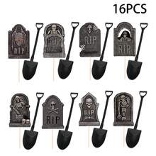 16/48 Pcs Halloween Cupcake Decorations, Gravestone Graveyard Cupcake Toppers, Novelty Mini Shovels, Suitable For Day Of The Dead Party, Birthday Party Decorations - Multicolor - View 9
