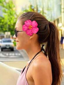 4 件女士花朵发带夏威夷花发夹夏季芙蓉花发夹人造花发夹夏季马尾辫夹弹性发饰度假派对海滩配饰、发圈、发绳 - 彩色 - 查看 4