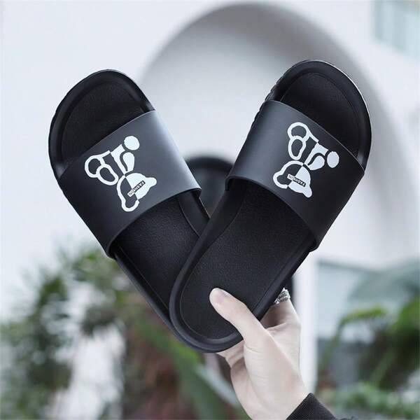Men's Slippers, Special Bear Pattern Design, Fashionable Soft EVA Flat Non-Slip House Slippers, Summer Men's Beach Slippers, Super Comfortable Non-Slip Durable Men's Casual Slippers, Suitable For Vacation & Daily Wear