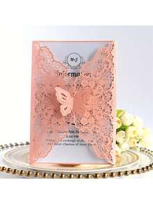 5pcs/10pcs Per Pack Butterfly Lace Greeting Cards/Invitations (Including Cover And Blank Inner Card), Suitable For Wedding, Holiday Party, Birthday Invitations, High-End Exquisite Hollow Engagement Ceremony Supplies, Blessing Cards - Multicolor - View 13