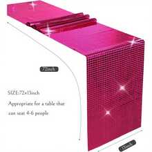 13 X 72 Inch Glitter Neon Pink Disco Table Cloth, Retro 70s 80s Theme Pink Disco Ball Party Table Decor, Birthday, Bachelorette, Cowgirl Party Supplies - Hot Pink - View 6